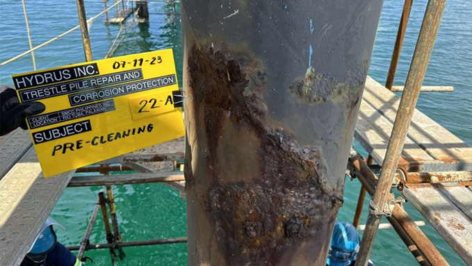 Trestle Pile Repair - Pre-cleaning of Corroded Steel Pipe Piles